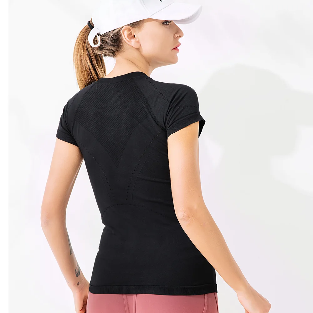 Women Yoga Top Seamless Sport T Shirts Fitness Clothes Short Sleeve Gym Top Running Active Wear Sport Top