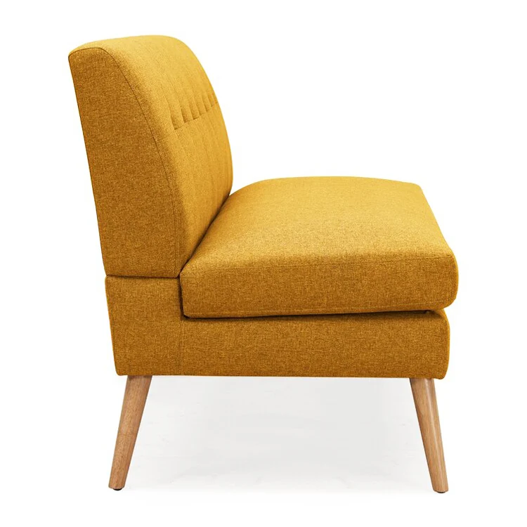 Nordic Modern Living Room Office Furniture Upholstered Wooden Frame Leg Fabric Linen Armless 2 Seat Loveseat Leisure Sofa