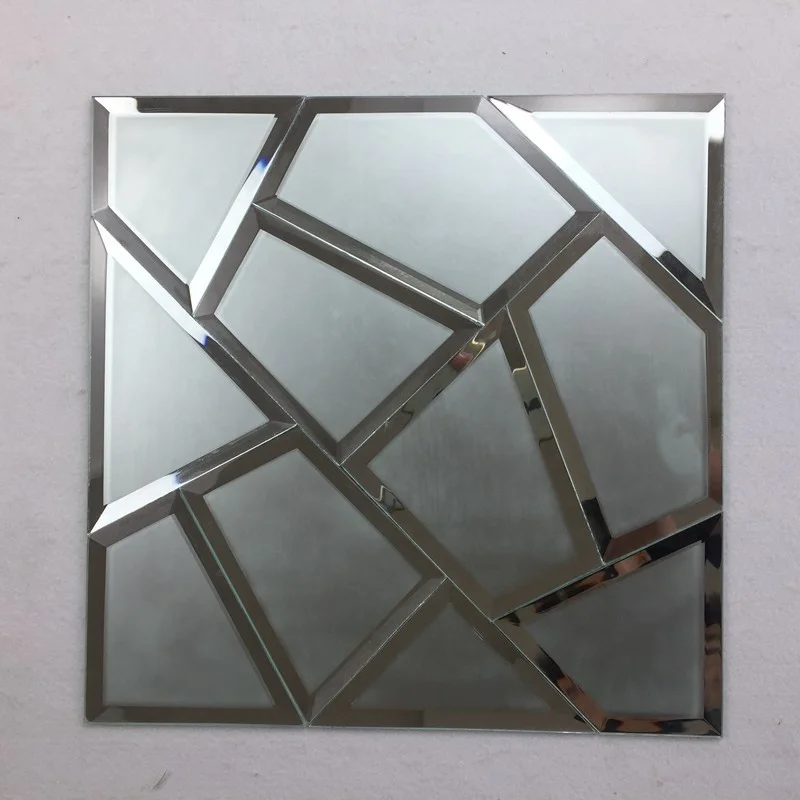 Hot Sale Modern Silver Beveled Edge Strip Mirror Glass Mosaic Tile 300X300 Bathroom Decorative Use Square Rectangle