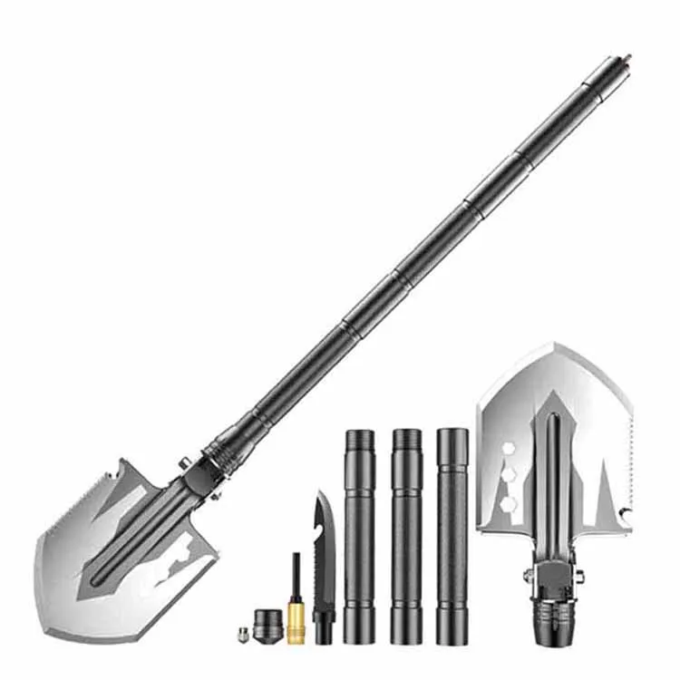 Professional shovel folding 30 in 1 outdoor camping survival multi functional shovel with compass