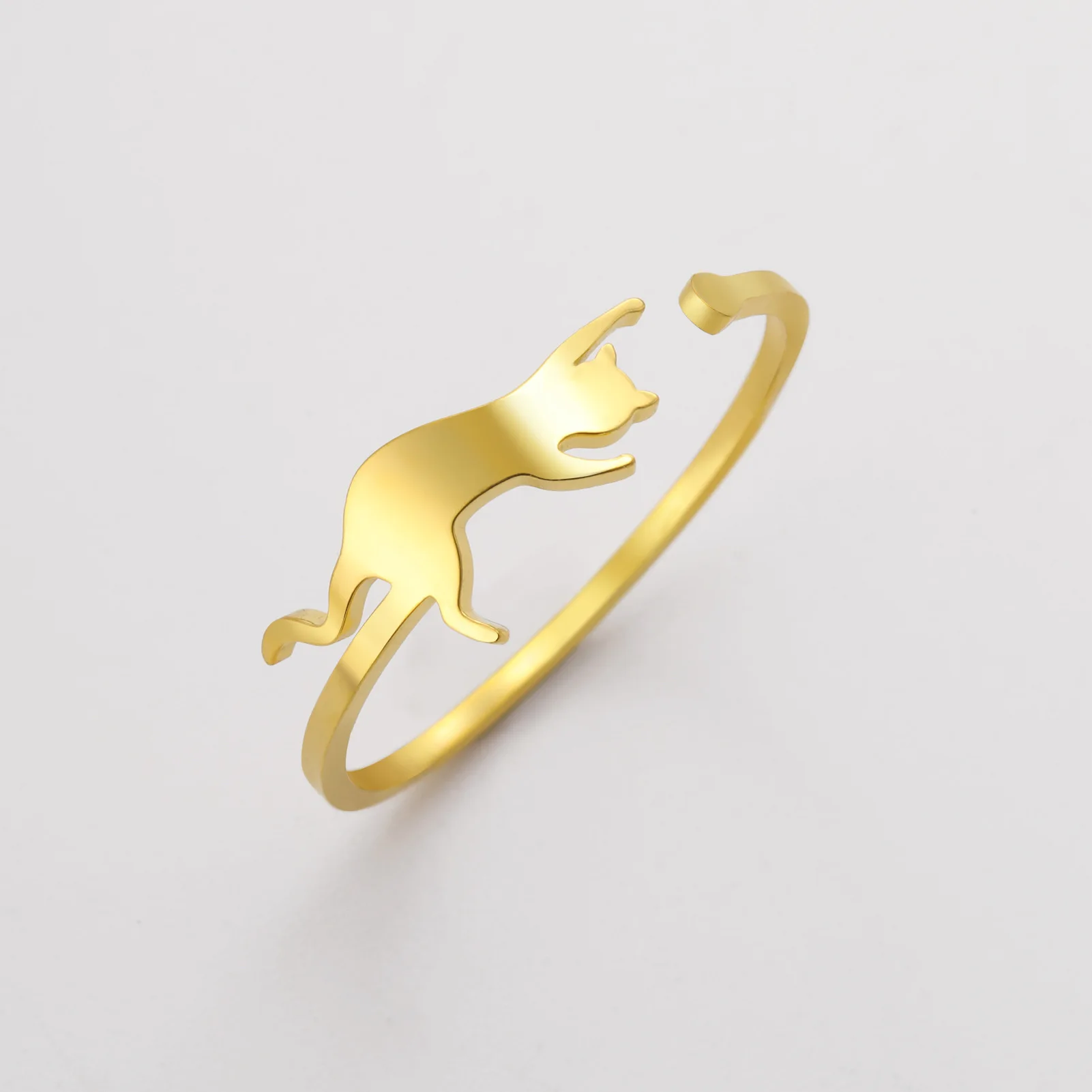 2024 Wholesale Hot simple cute cut Animal ring gold stainless steel cat adjustable fine ring for girls