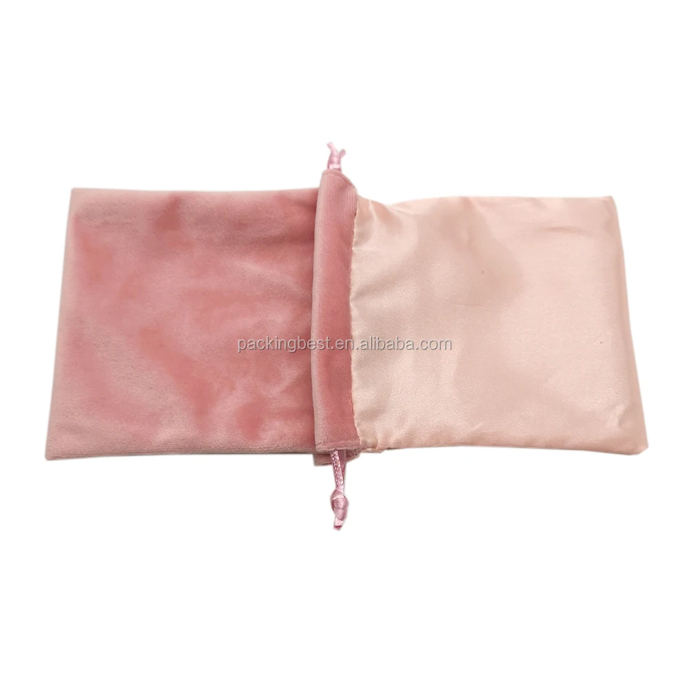 OEM Manufacture custom logo wholesales Pink small drawstring soft velvet gift bag pouch