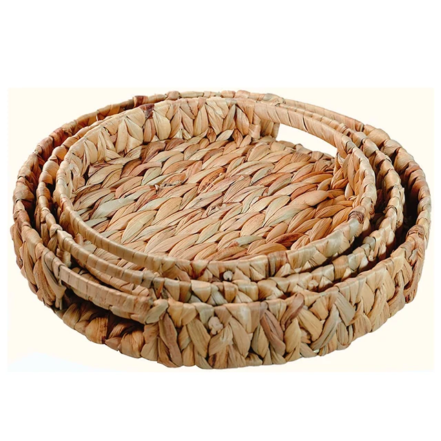 Set of 3 Grass Weaving Tray Wicker Serving Trays Grass Storage Bins