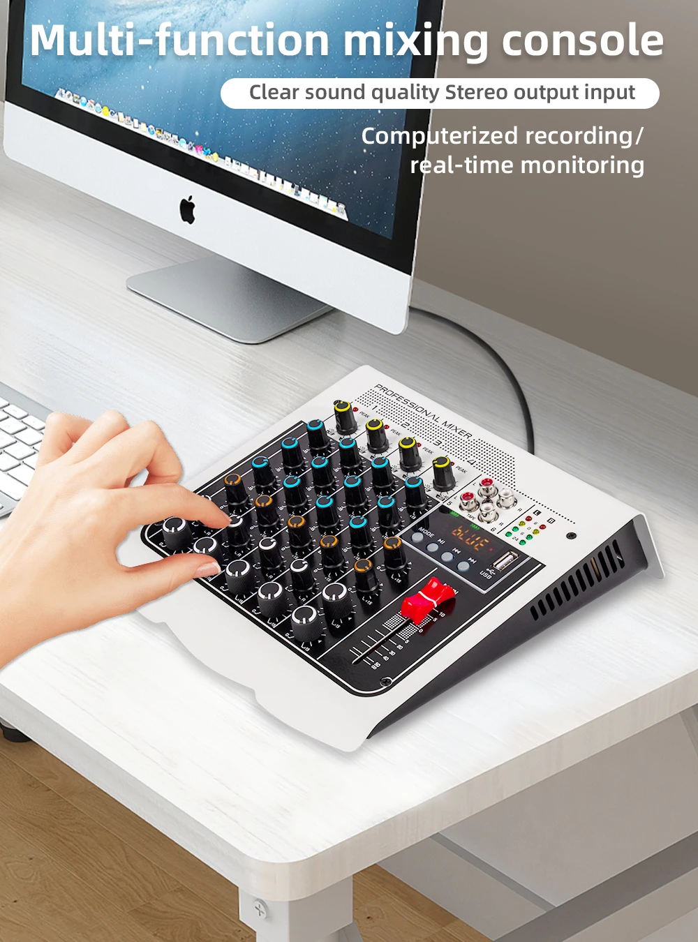 MIX400 4 Channel Sound Mixing Console USB Recording Computer 48V Phantom Power Delay Repaeat Effect Audio Sound Card & Mixer