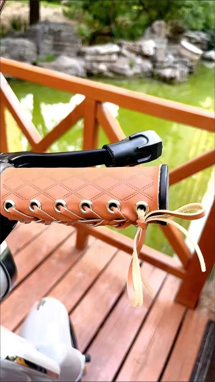IRONDONKEY Motorcycle Handle Leather Gloves Retro Leather Detachable Bicycle Grips Other Bicycle Parts handlebars