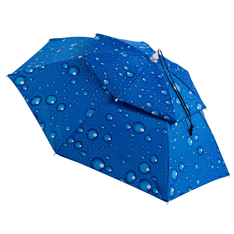 Outdoor Foldable Umbrella Hat Fishing Hat Camping Shade Umbrella Uv Protective Sun Head Umbrella Hat Minimalist Travel Blue