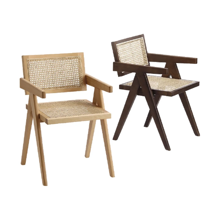 Natural Or Black Finished V Leg Office Wood Rattan Cane Chair