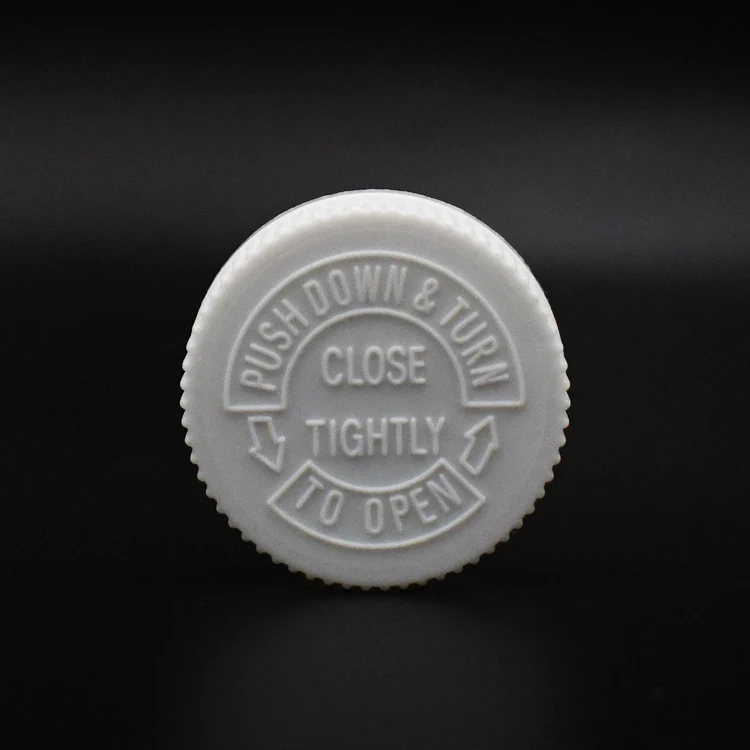 Custom 38mm White Plastic PP Child Resistant Caps Lids for Liquid medicine pill Pesticide bottle Gummies storage