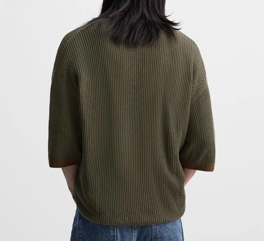 Man Dress Lapel Collar With Front Button Closure Short Sleeves Knitted Sweater Fashion Polo Neck Rib Hem Knitted Sweater For Man