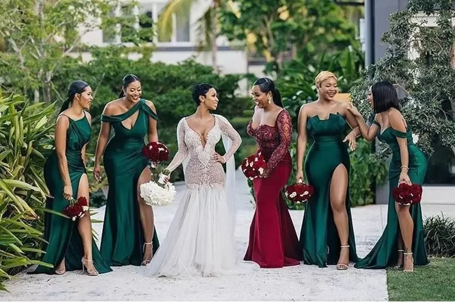 Emerald Green Side Split Long Bridesmaid Dresses Sexy Wedding Party Gowns Custom Made Cheap Bridesmaid Dress