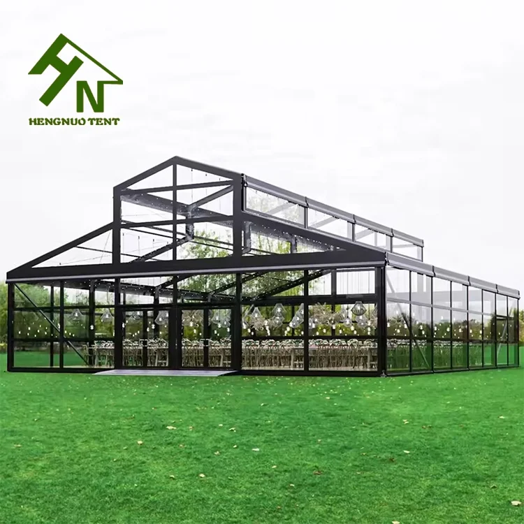Black Frame Wedding Canopy Venue Marquee Party Glass Wall Atrium Event Commercial Tent For Restaurant Marriage Ceremony Banquet