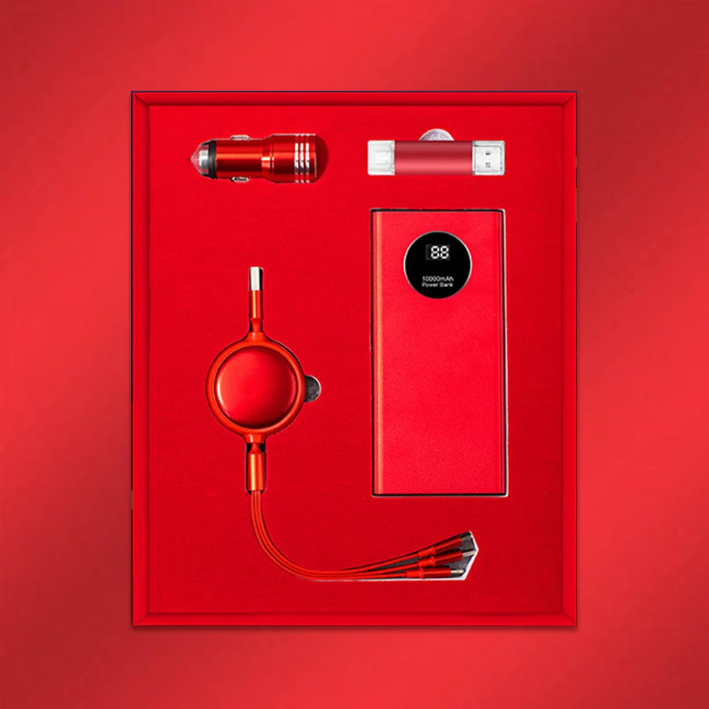 New Year Gift Set With Power Bank USB Flash Drive Plug and Cable Anniversary Gift Set Wedding Gift Boxes