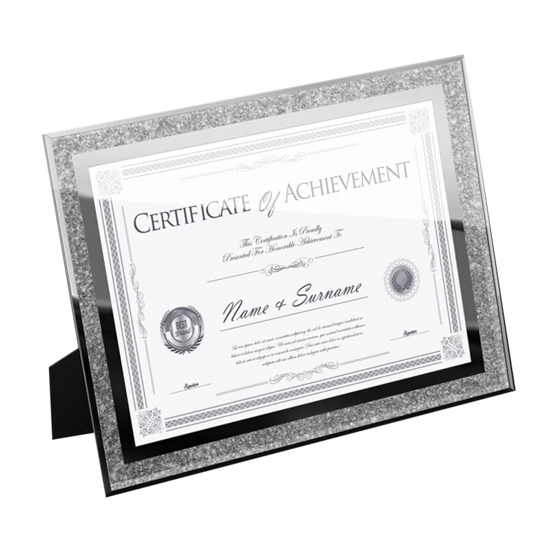 Amazon 4PCS in Box Crystal Glitter Glass Mirror Picture Frame Certificate Photo Frame Glass for Wedding Gift Home Decoration