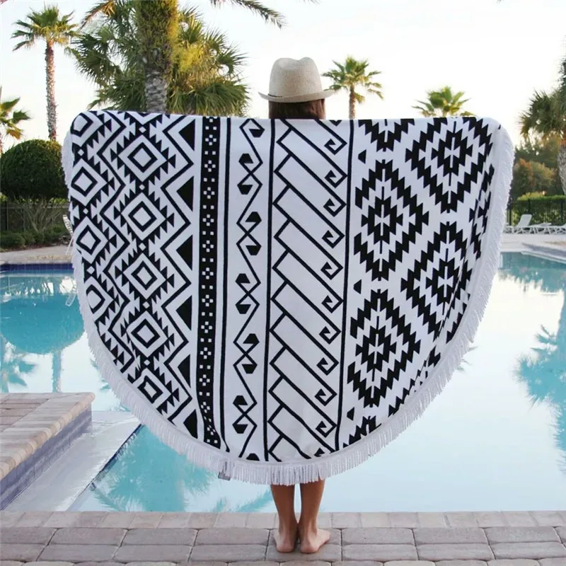 2024 150Cm Microfiber Sand Less Sandfree Tassel Towel Circle In Bulk Sand Free Customised Custom Wholesale Round Beach Towel