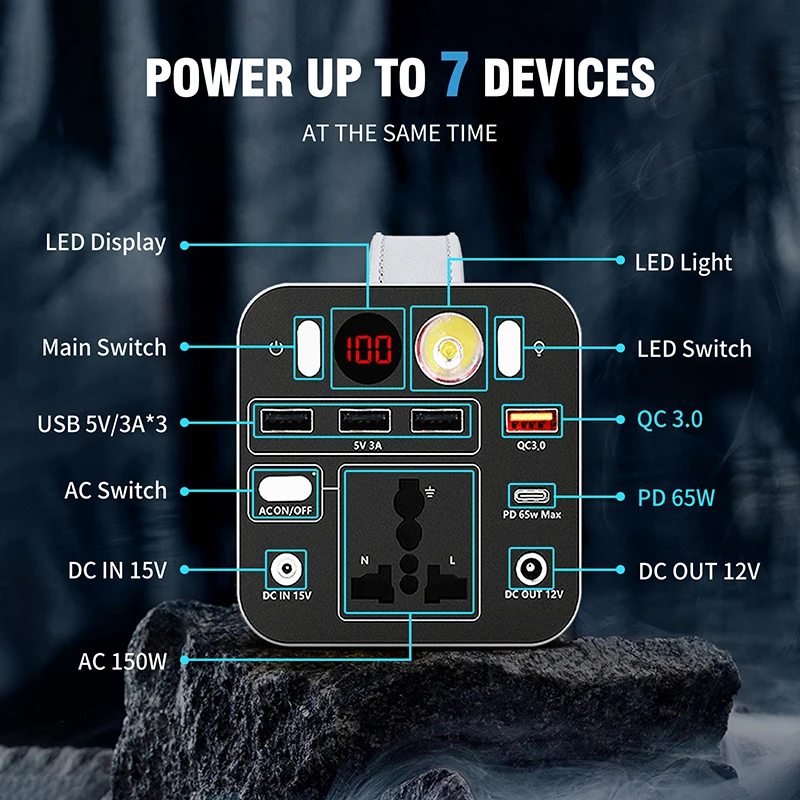Outdoor High Capacity 43200mAh 150W 500W 1000W Lithium Cell Camping Power Bank Solar Generator Portable Power Station