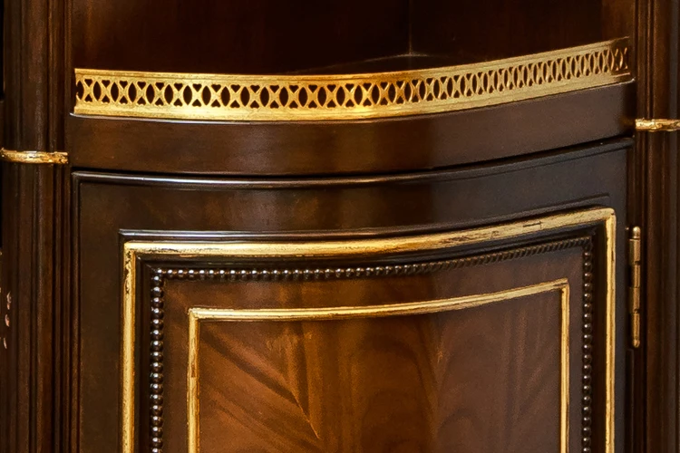 Bookcase Retro Brown Color Bookshelf Copper Book Cabinet with Two Led Lights Decorative Furniture Wooden and Brass with Glass