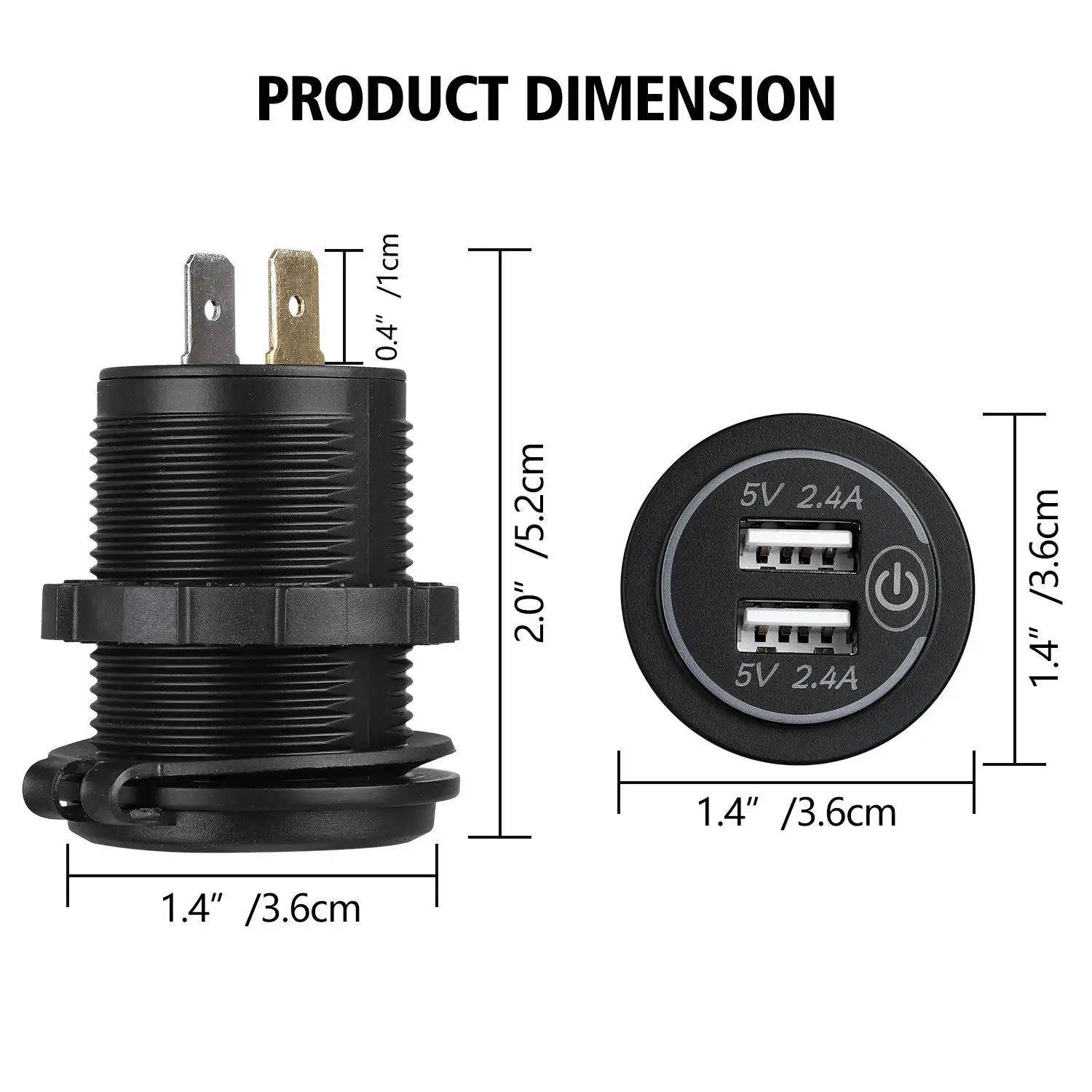 Factory direct sale QC3.0 Waterproof Quick Charge USB Dual Port Touch Screen Switch with Voltmeter Car Socket Adapter