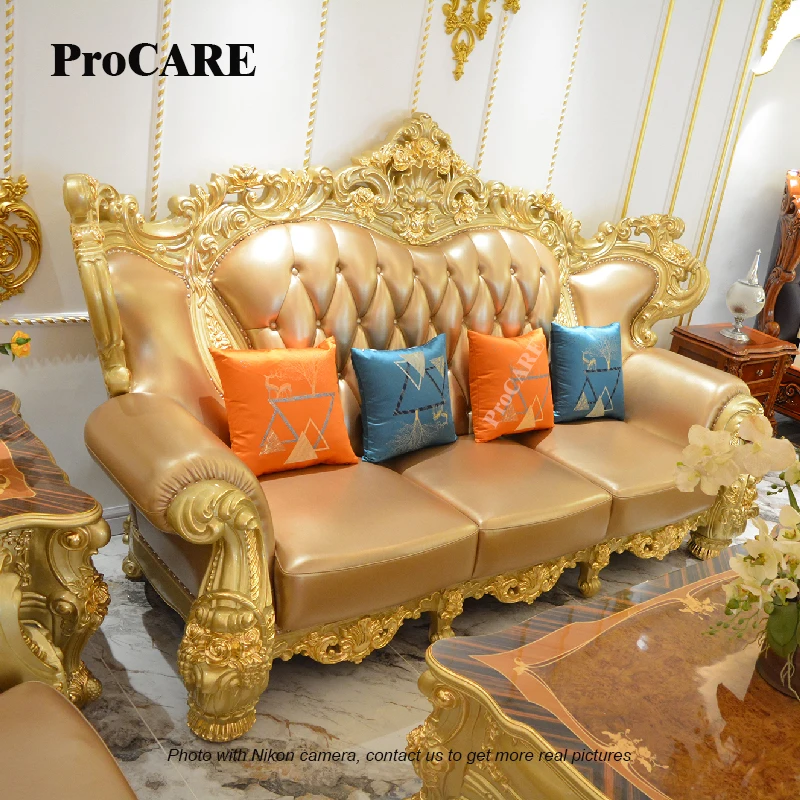 2022 New arrival antique sofa European style classic genuine leather sofa sets