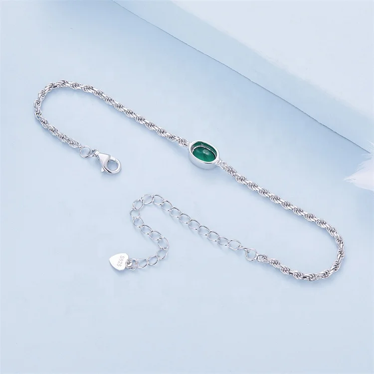 OEM ethnic minimalist luxury designer bracelets emerald fashion jewelry 925 sterling silver chopin chain bracelet for women