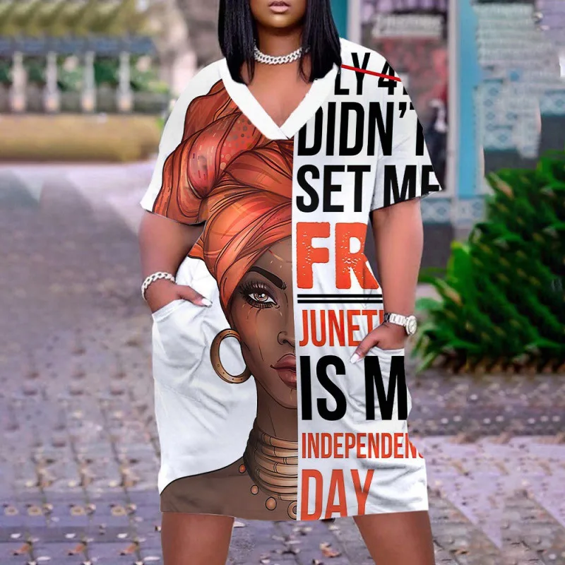 Летнее свободное платье для женщин с V-образным вырезом и 3D принтом богемное Повседневное средней длины большого размера готическим африканской