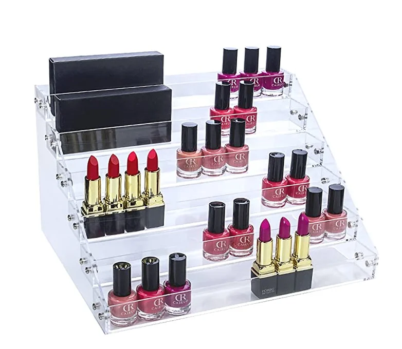 Custom Makeup Store cosmetic shop 4 tiers acrylic nail polish shelf makeup retail display stand rack case