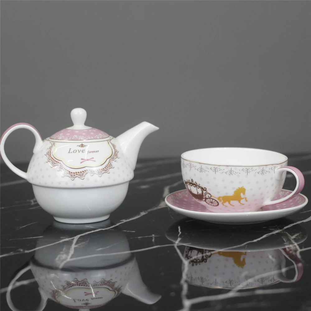 Bone China Teapot and Server Set for One Teapot Cup and Saucer Set Stackable Tea for One Set