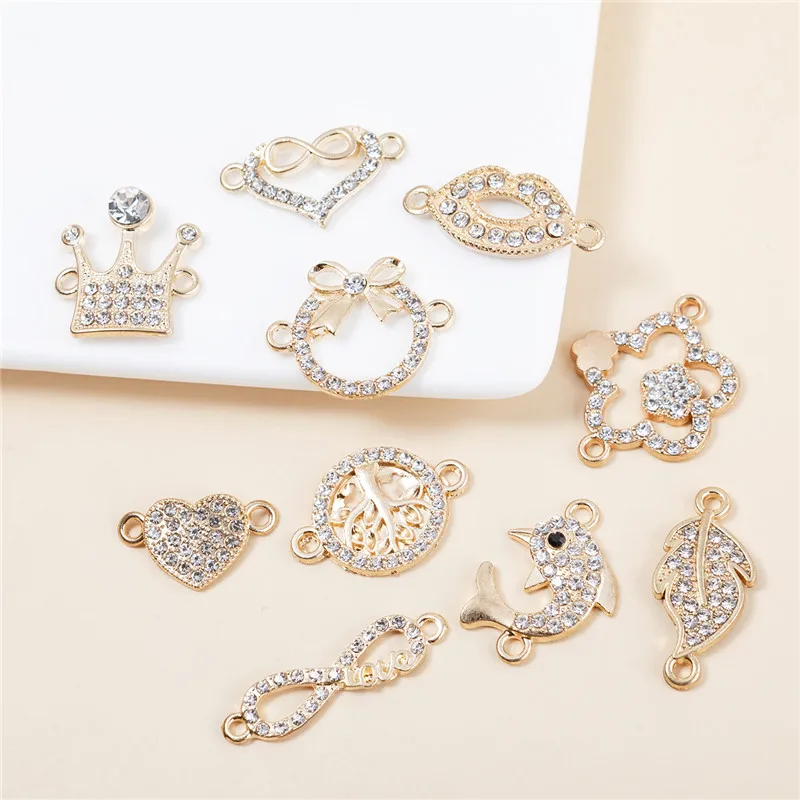 Micro Pave Metal Alloy Mixed Style Leaves Crown Dolphins Connectors Charms Pendants For Jewelry Making DIY Handmade Accessories
