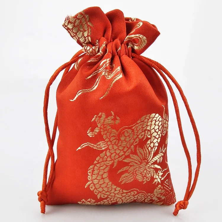 Chinese new year gift bags wedding favor satin bags pouch jewelry drawstring packaging