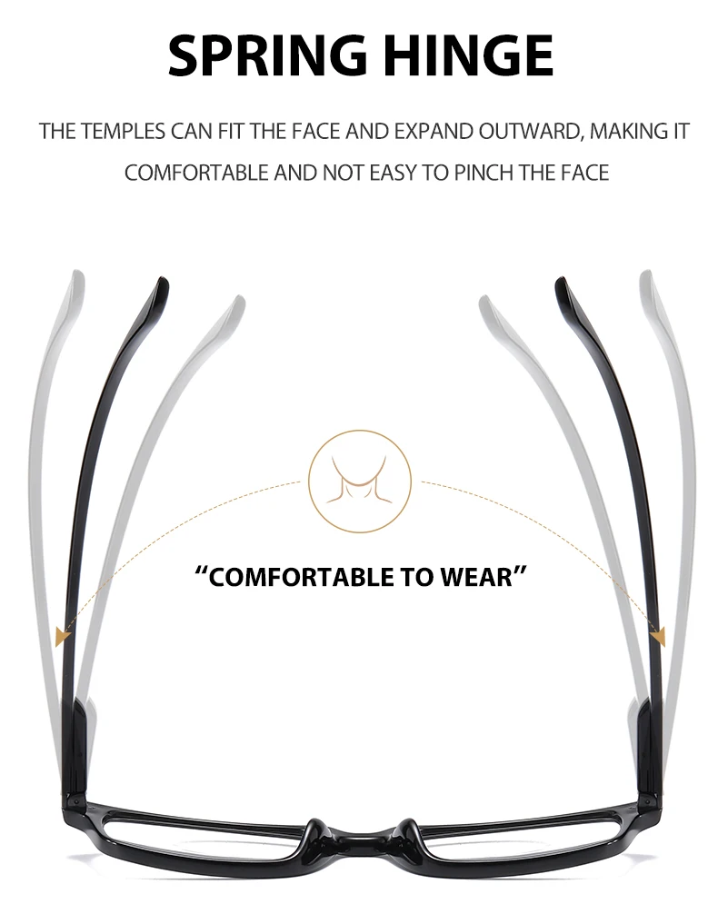 Rectangle frame spring hinge reading glasses 1.0 1.5 2.0 2.5 3.0 3.5 4.0 reading glasses blue light blocking anti blue light