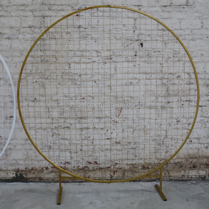 High quality wedding decoration metal circle grid stand gold round mesh backdrop