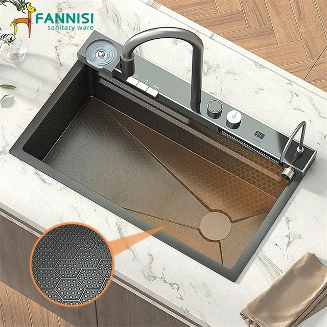 Новая раковина из нержавеющей стали кнопка для пианино двойная водопад кухонный смеситель раковины