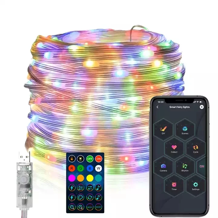 Smart App Control Lighting, Outdoor RGB Christmas Tree String Lights USB Garland LED Strip For Wedding Holiday