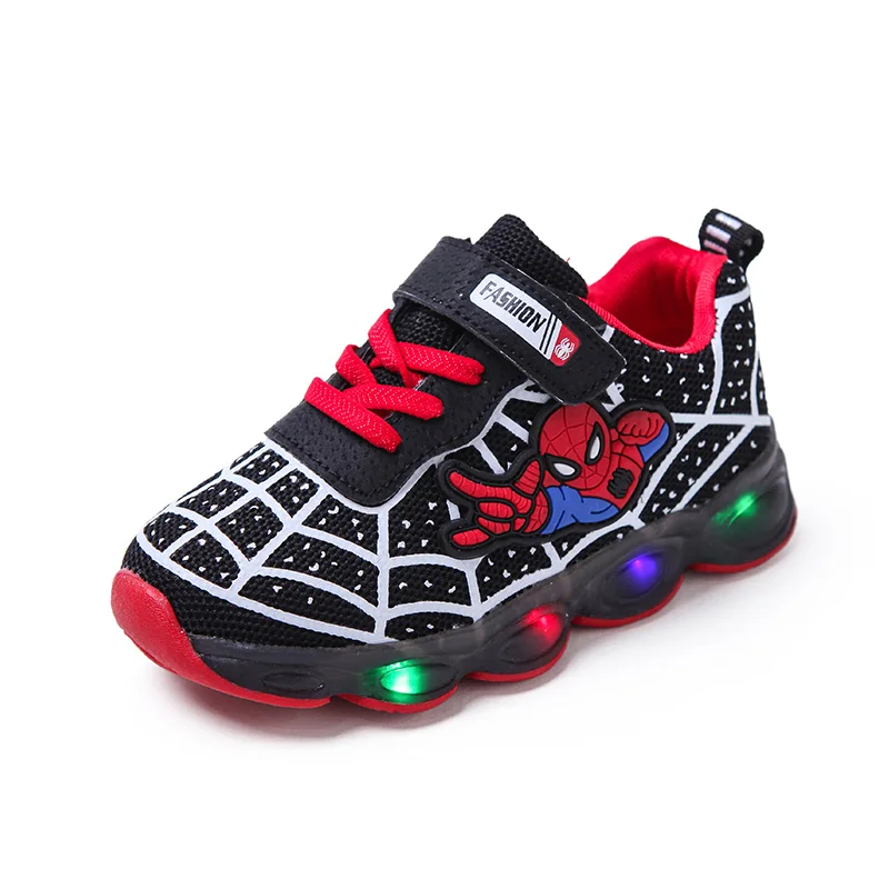 
New Luminous Spring Platform Cheap Baby Shoe Spider Boy Cartoon Kids Sneakers 