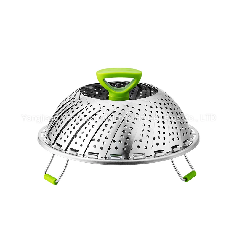 Maisons Cookware Folding Expandable Food Steamer Basket with Extended Handle Stainless Steel Steamer Pot