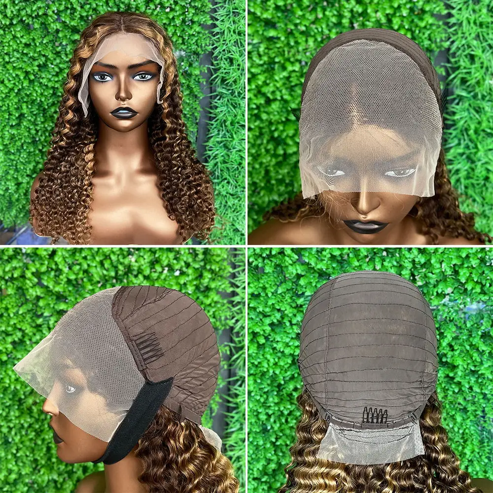 Highlight Color and 4/27 Color 150 Density Water Wavy Lace Frontal Wig, 4/27 Brazilian Virgin Human Hair Lace Front Wigs