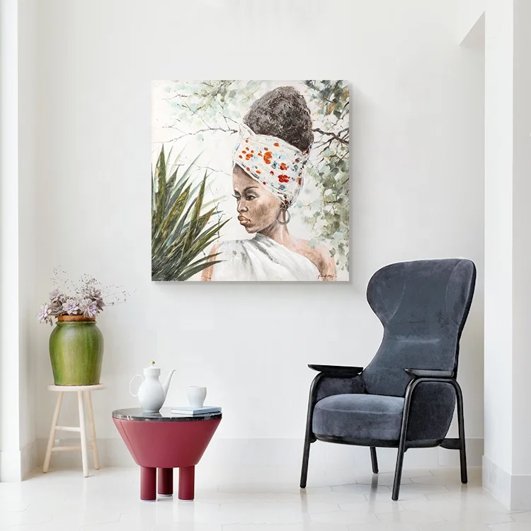 Модная Африканская женщина портрет масляная стена холст искусство живопись для домашнего декора