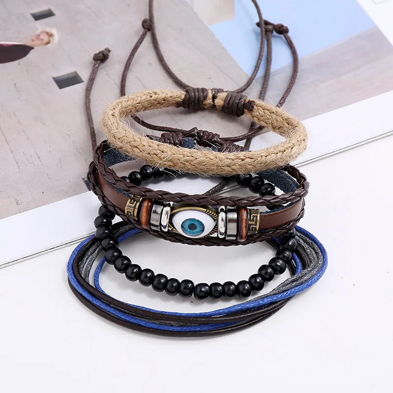 Fashion mens leather bracelet set wholesale N230743