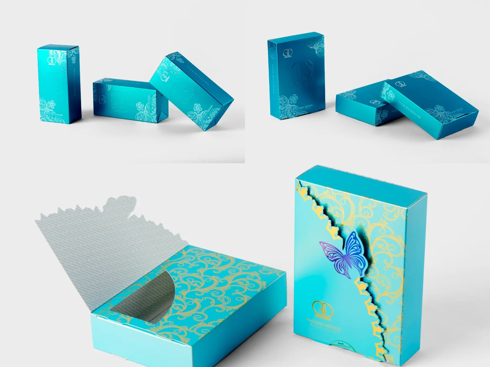 Folder Paper Boxes Manufacture Luxury Packaging with Butterfly Decoration Essential Oil Set and Skin Care Packaging Cosmetic Box