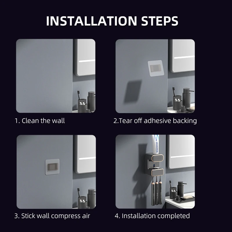 WF Customized Automatic Toothpaste Dispenser with 3 disinfect Toothbrush Slots, Auto Toothpaste Dispenser with Sensor for Family