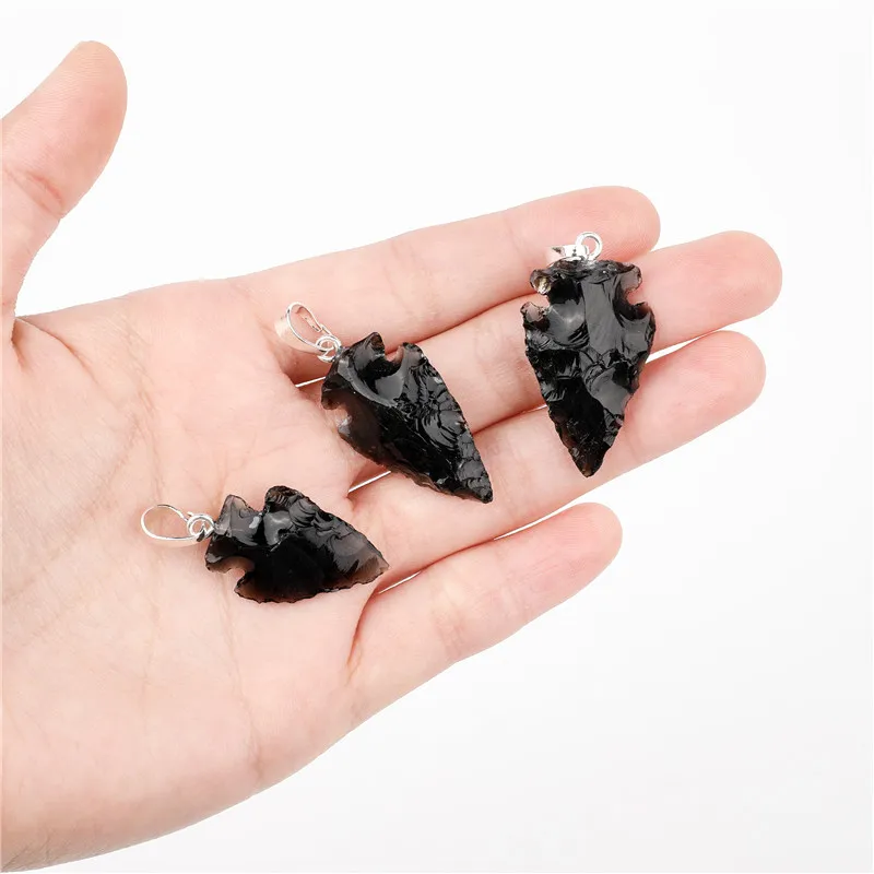 Natural Black Obsidian Charms Pendant for Necklace Arrowhead Rough Healing Point Natural Stone Pendant