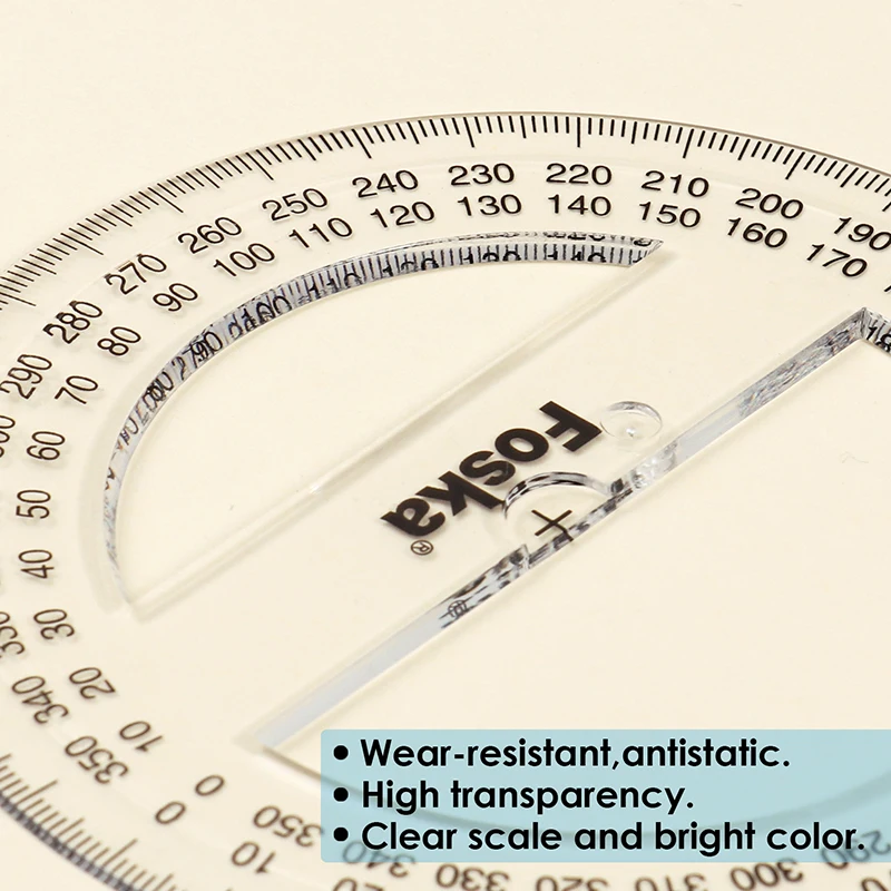 360 Degree 10CM School Transparent Plastic Protractor Ruler