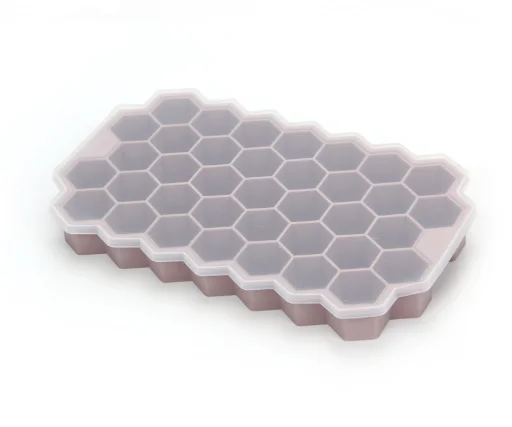 Food Grade Flexible Honeycomb Silicone Ice Cube Trays With Lid Ice Cube Tray Mold Easy Release Whiskey Ice Ball Maker