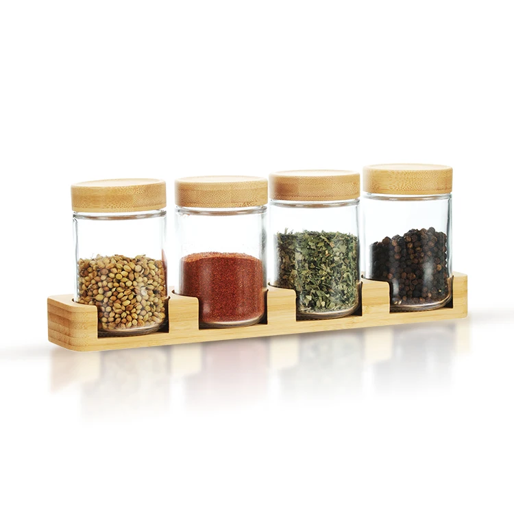 glass spice bottles diy spice jars set wooden wood spice rack organizer kitchen seasoning bottle with bamboo lid