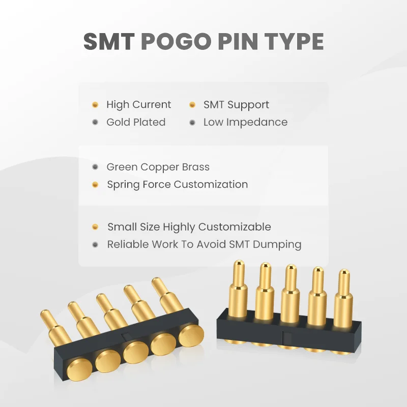 5 Pin Customize Length 5 Pin Height 7.5mm 5V 2A 12V 2A Smt Gold Plated Pogo Pin Connector