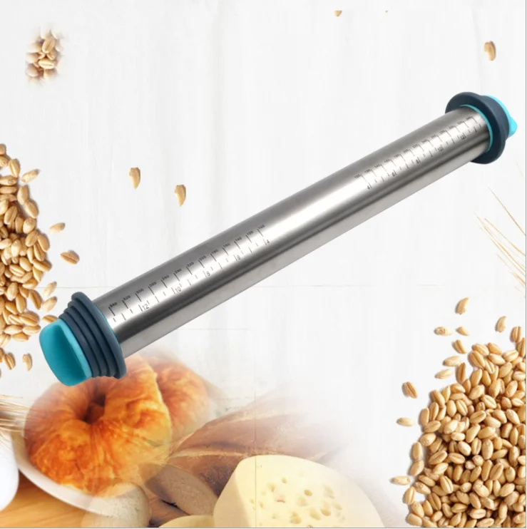 Non-Stick Stainless Steel Baking Rolling Pin With 4 Adjust thickness Rings