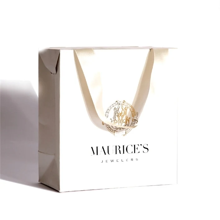 Hot sale closed top white custom logo jewelry paper shopping bags with ribbon