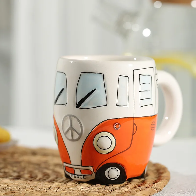Camper Van - ceramic coffee cup Retro Bus Mug Creative custom cute cartoon milk cup