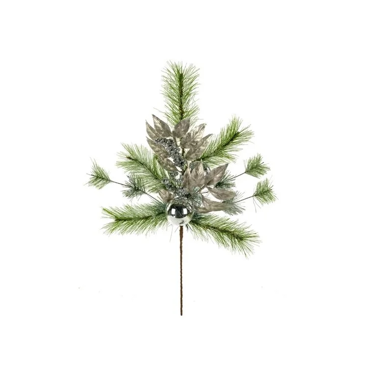 
Vintage Christmas Orniments 25' Green Frosty Virginia Pine Artificial Spray with Ornament Balls 