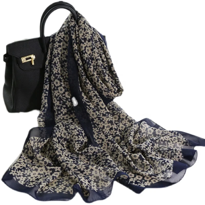 Professional Manufacturer hot sale floral custom print scarf woman silk chiffon scarf