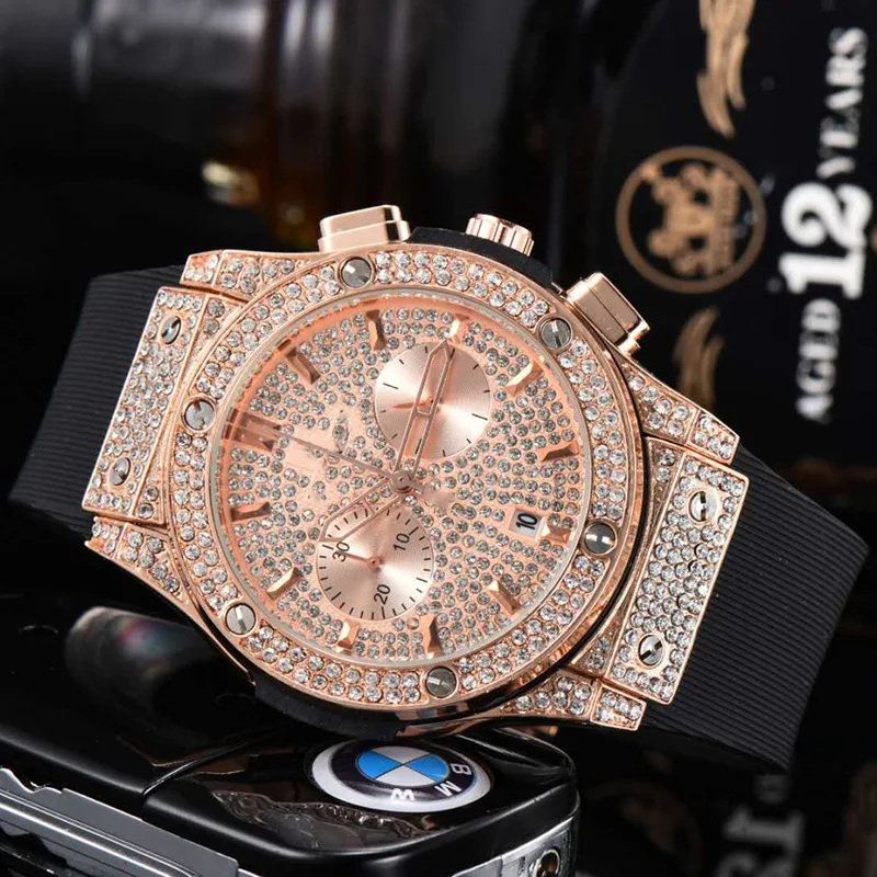 Пара модных горячих гламурных личных роскошных часов Мужские Женские бриллиантовые кварцевые классические часы с резиновым ремешком часы в подарок
